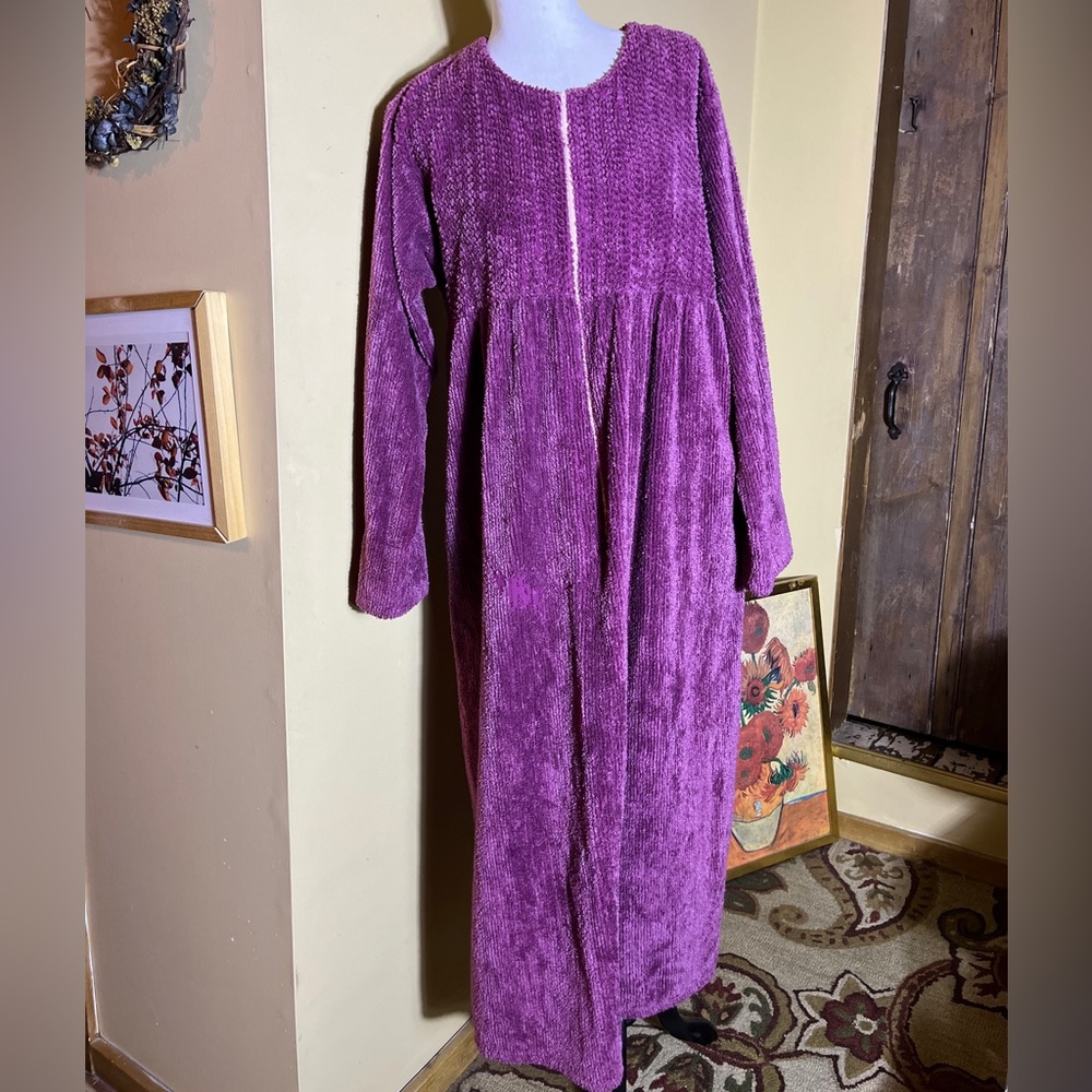 STAN HERMAN Chenille Robe Rose Pink Size XL Vintage Half-Zip Pockets Soft Cozy